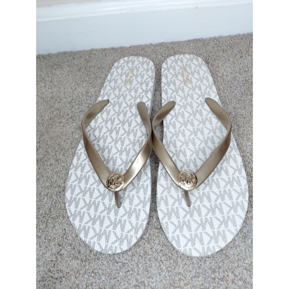 Michael Kors Women’s Cream and Gold Flip Flops Size 10M - Picture 3 of 10